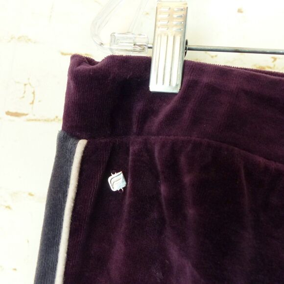 Fabletics Britt Jogger Pants Womens XL Burgundy Velour Gray Side Stripe Zip Leg - Picture 10 of 12